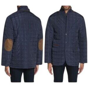 TailorByrd Men's Quilted Elbow Patch Removable Dickey Jacket Blue Size XL